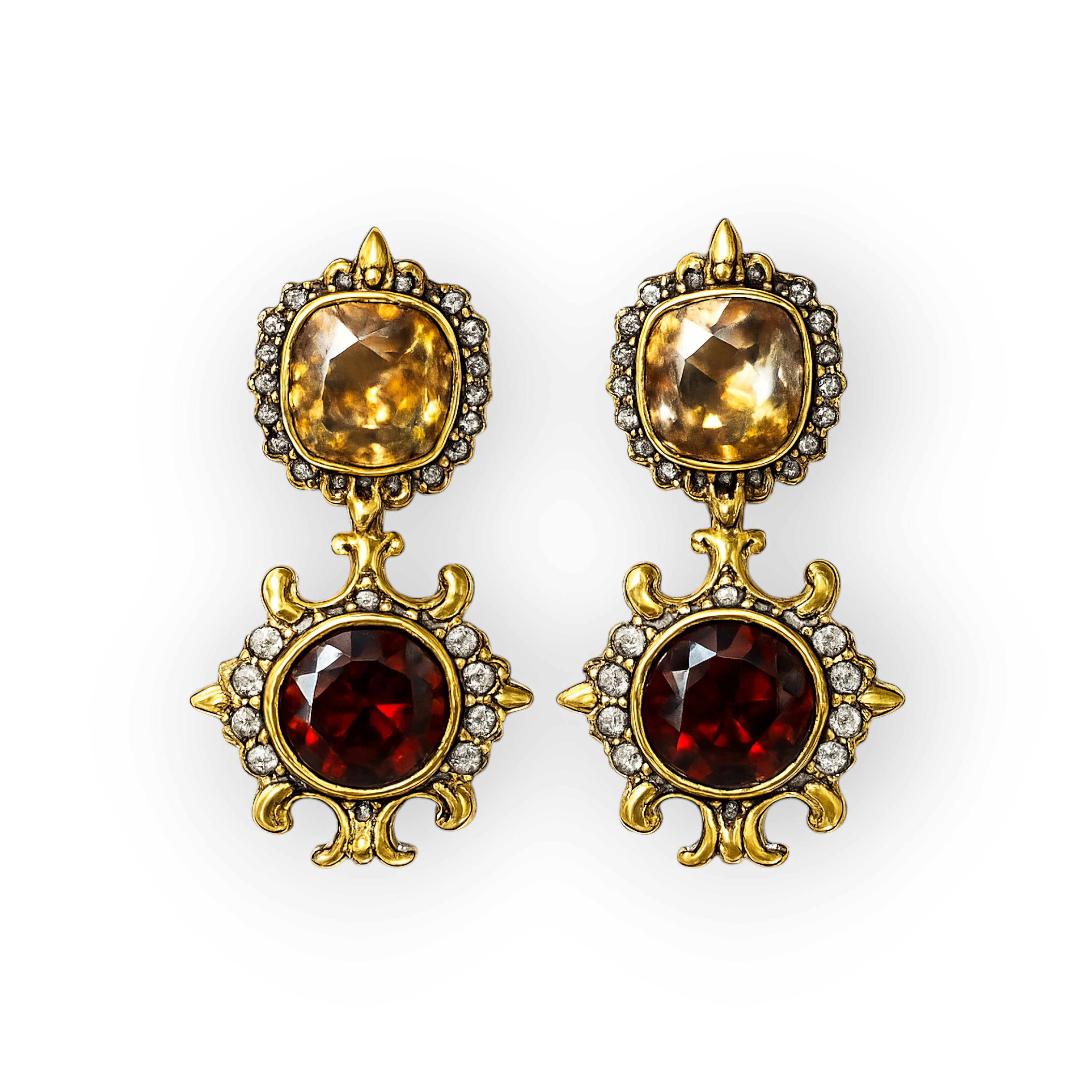 Regal Garnet & Citrine Drop Earrings