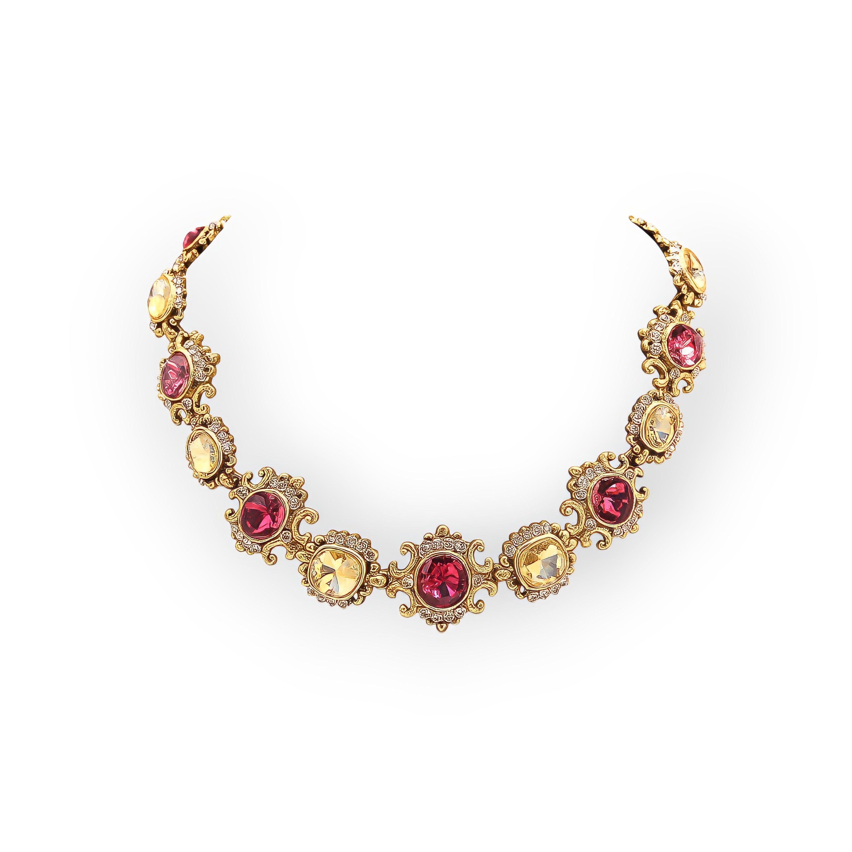 Regal Ruby & Citrine Medallion Necklace