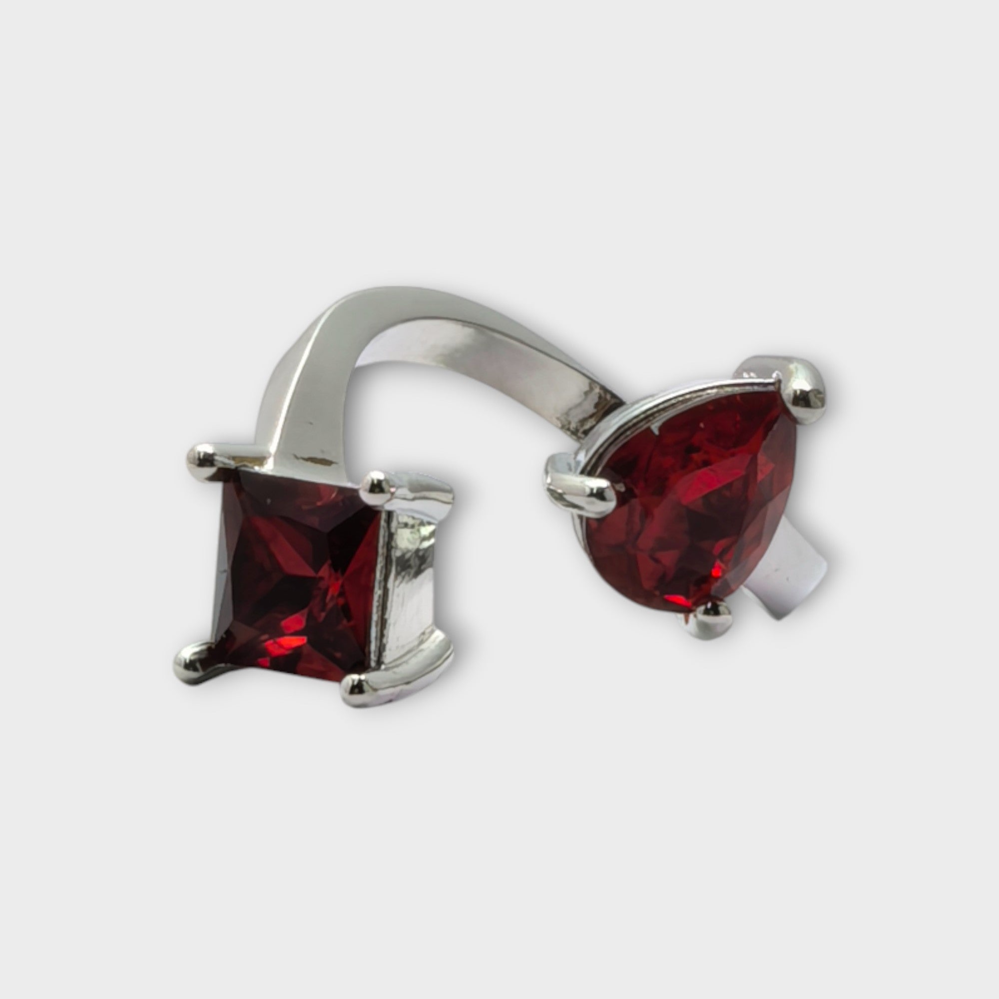 Ruby Twin Stone Silver Ring