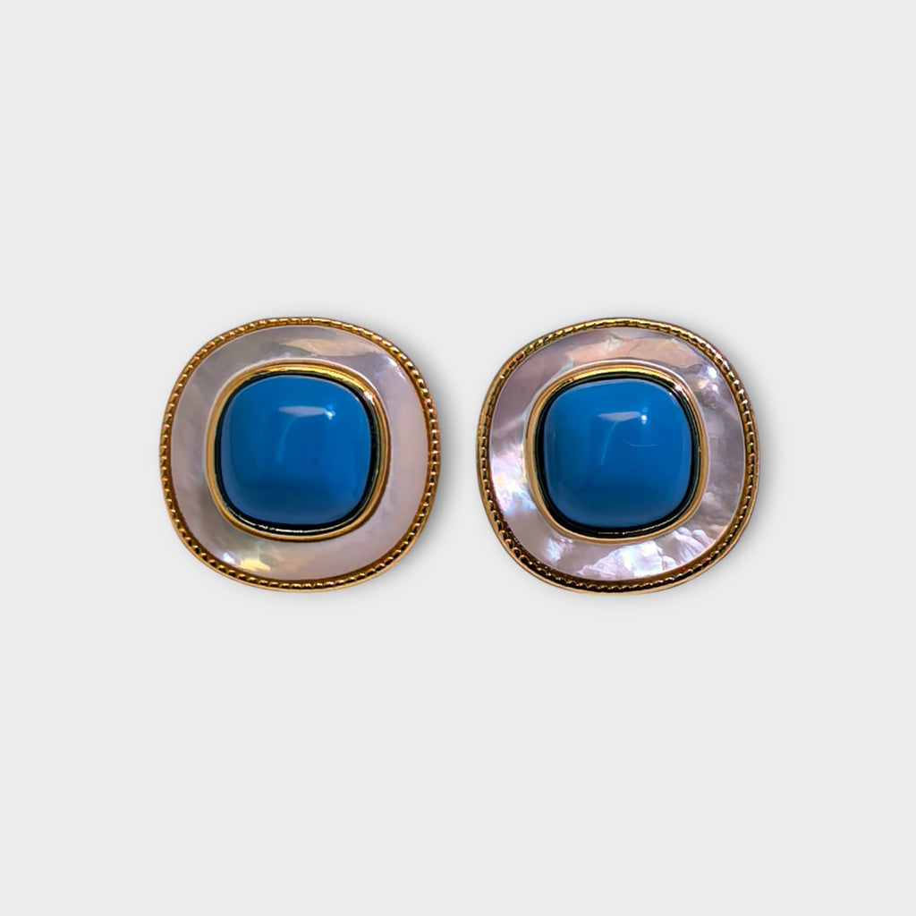 Blue Stone Pearl Earrings