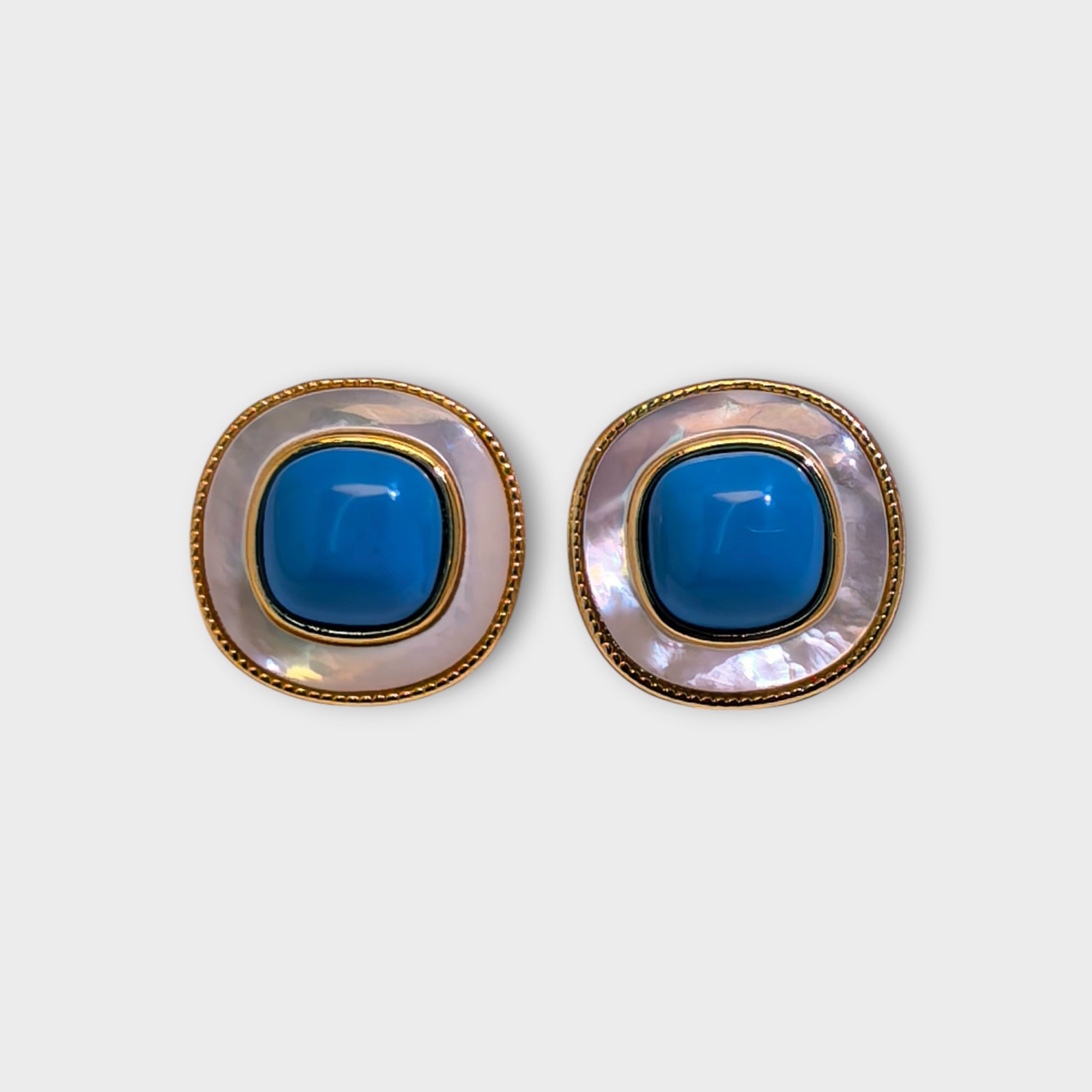 Blue Stone Pearl Earrings