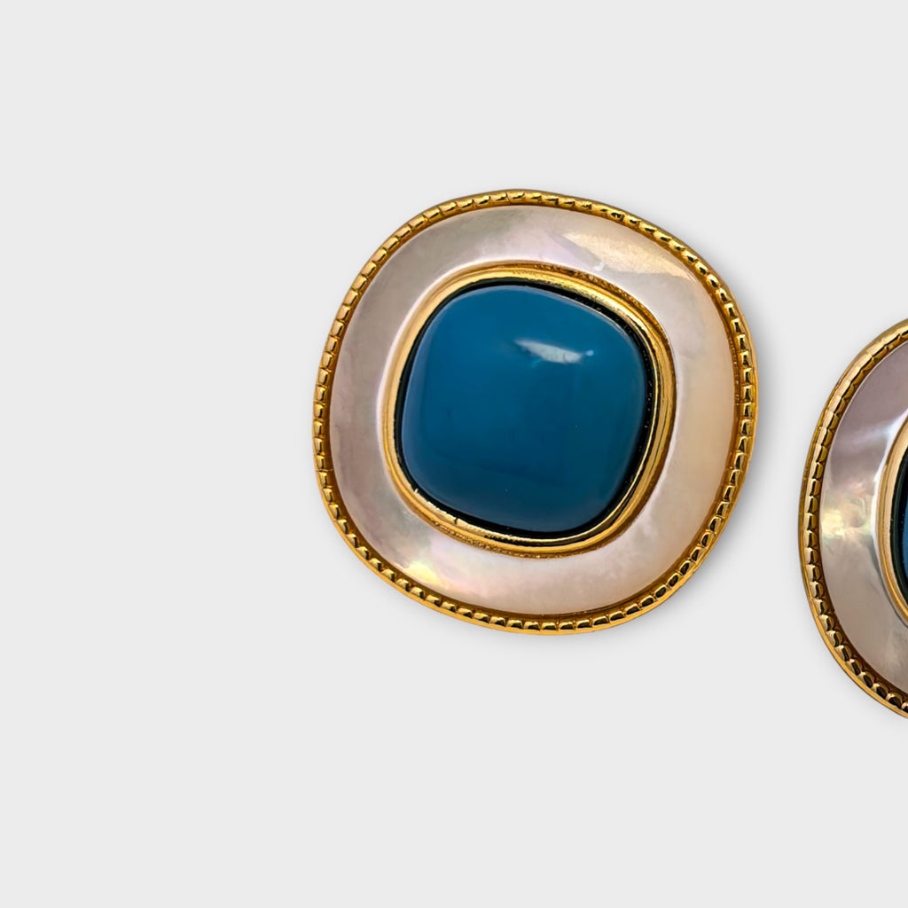 Blue Stone Pearl Earrings