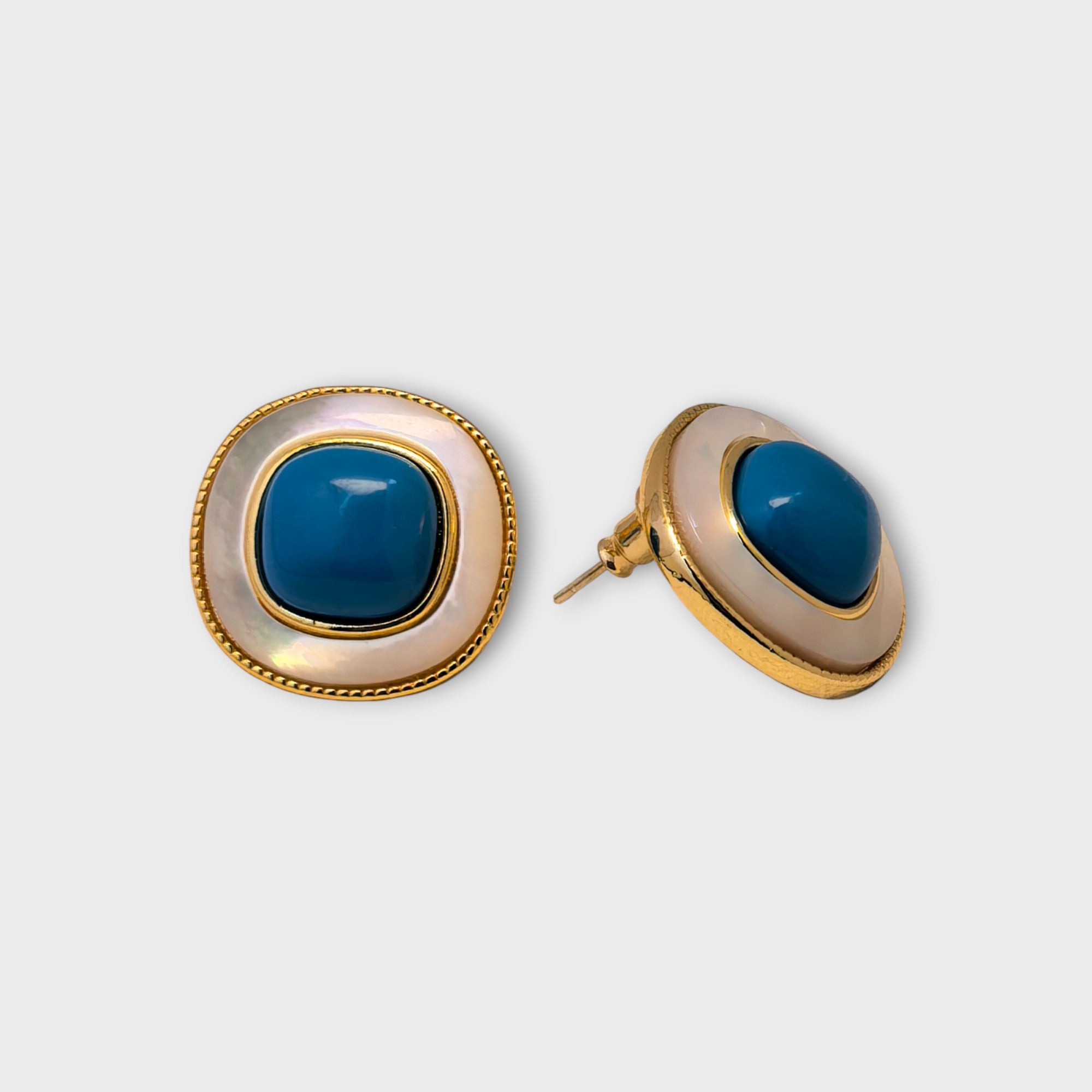 Blue Stone Pearl Earrings