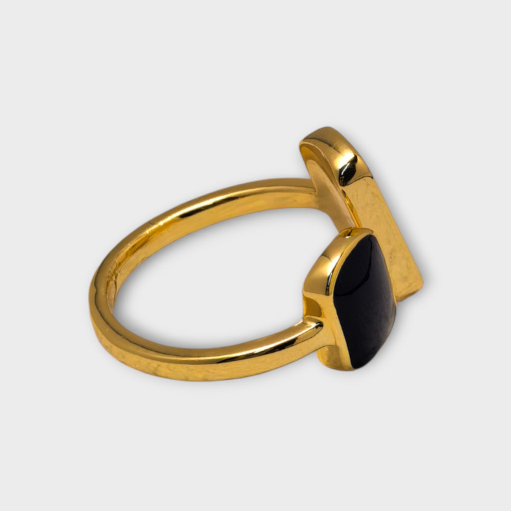 Black Dual Stone Open Ring