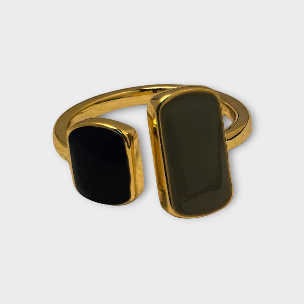 Black Dual Stone Open Ring