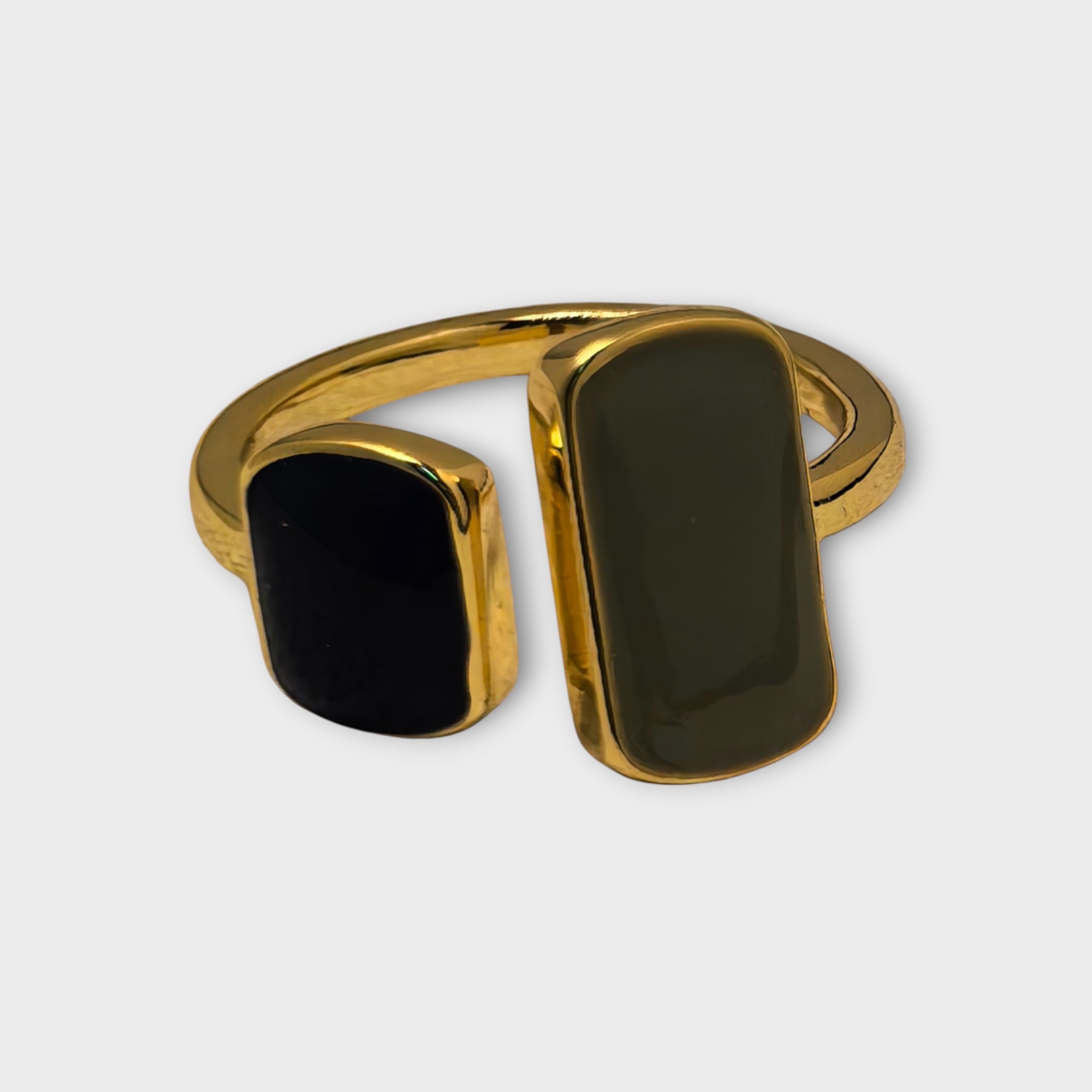 Black Dual Stone Open Ring