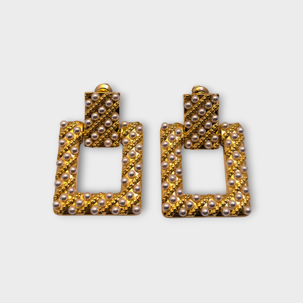 Pearl-Studded Geometric Earrings