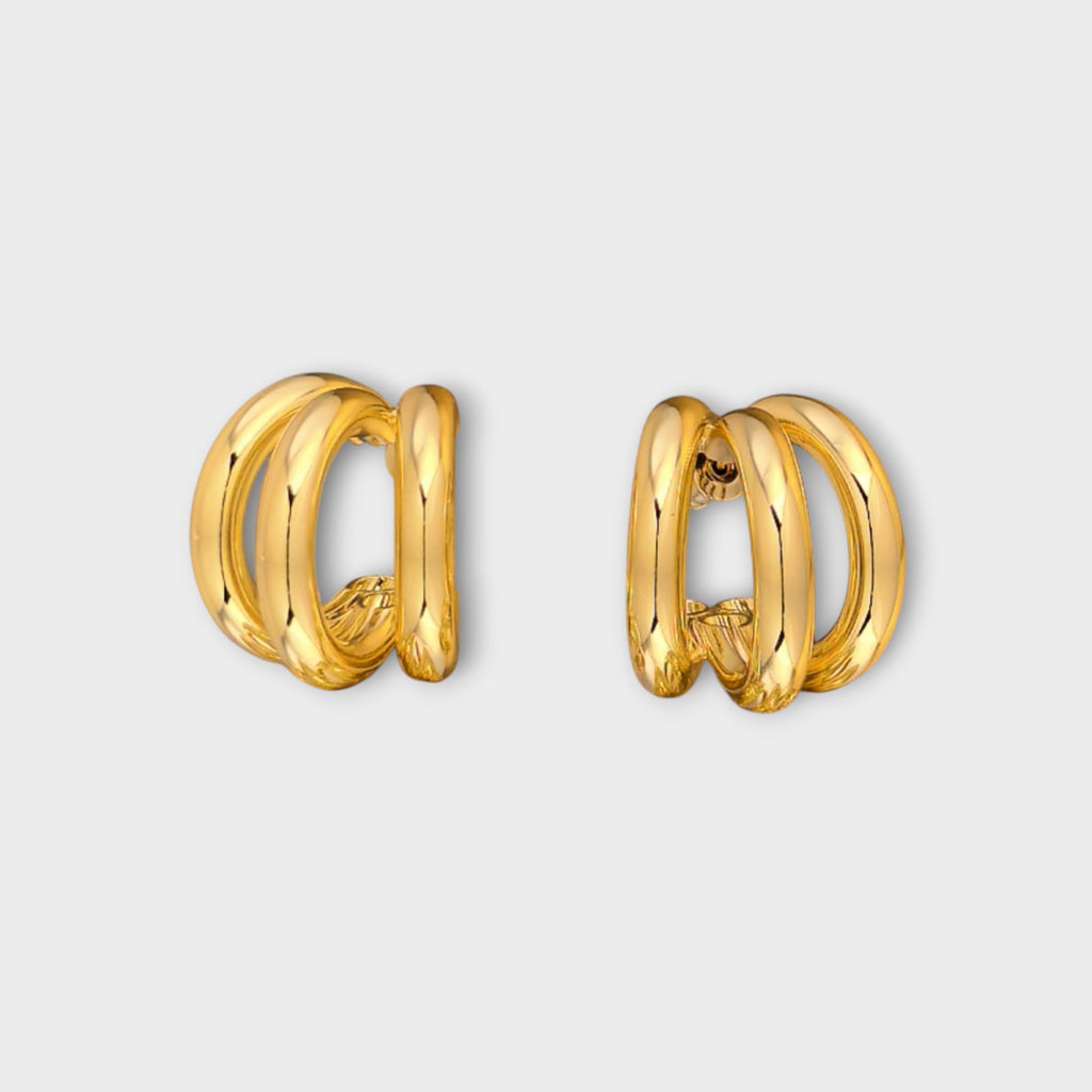 Triple Hoop Gold Earrings